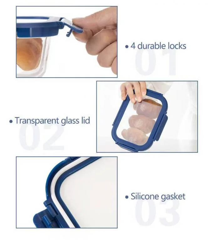 IKOO Leak Proof Airtight Borosilicate Glass Food Storage Container Microwave Safe with Silicone Sleeve 1