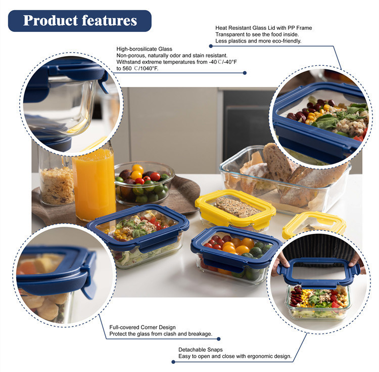 IKOO Leak Proof Airtight Borosilicate Glass Food Storage Container
