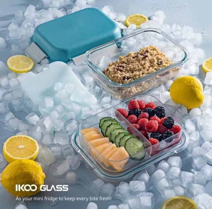IKOO Leak-Proof Microwave Safe Stackable Glass Lunch Box with Ice Pack and Removable Tray 0