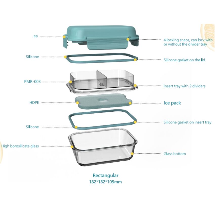 IKOO Glass Lunch Box with Removable Ice Pack and Tray