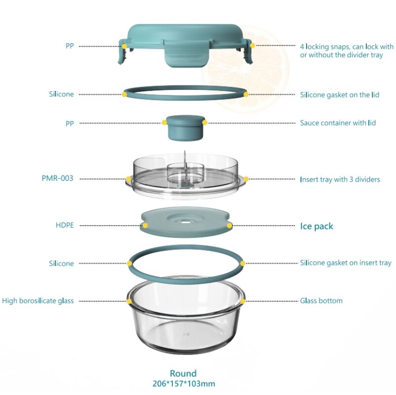 IKOO Glass Lunch Box with Removable Ice Pack and Tray