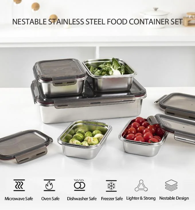 IKOO Leak Proof Stackable Lightweight Stainless Steel Food Storage Container Set for Meal Prep 0
