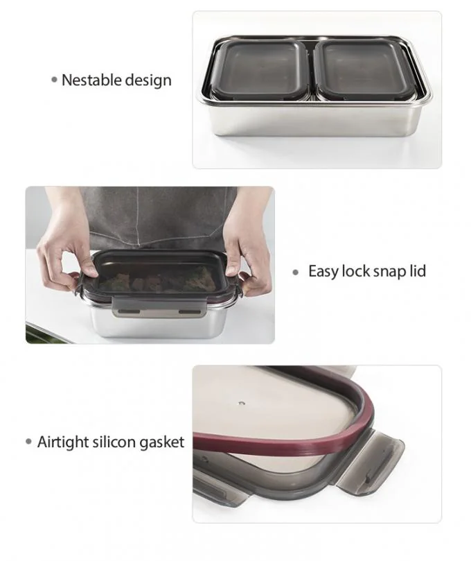 IKOO Leak Proof Stackable Lightweight Stainless Steel Food Storage Container Set for Meal Prep 2