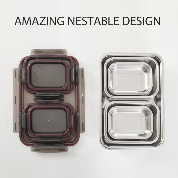 IKOO Dishwasher Safe Stackable Lightweight Stainless Steel Food Storage Container Set