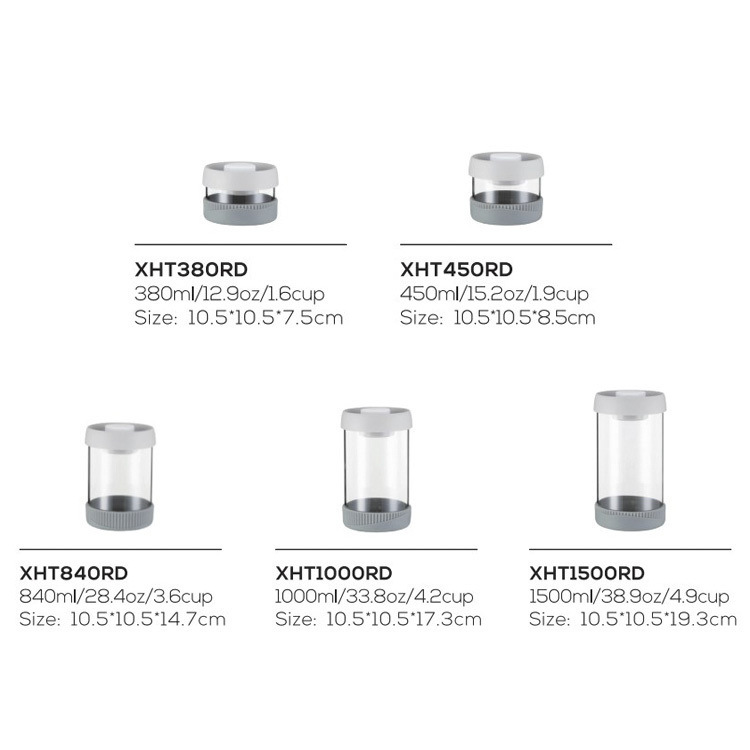 IKOO Microwave Safe Glass Canister with Vacuum Lid 380ml to 1500ml
