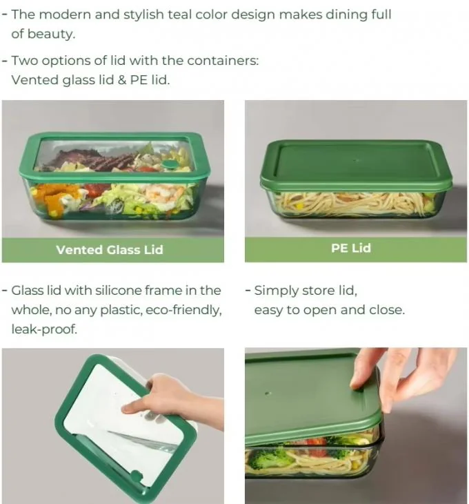 IKOO Modern and Stylish Teal Color Glass Container Made of High Borosilicate Glass Oven Safe and Microwave Safe 1