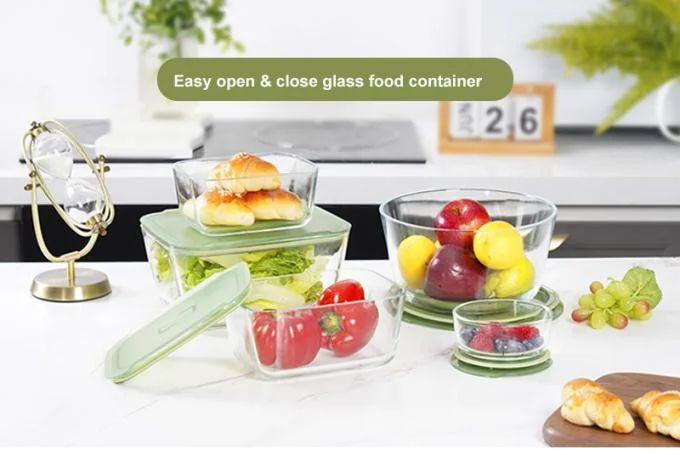 IKOO Modern and Stylish Teal Color Glass Container with PP Lid Made of High Borosilicate Glass for Food Storage 0