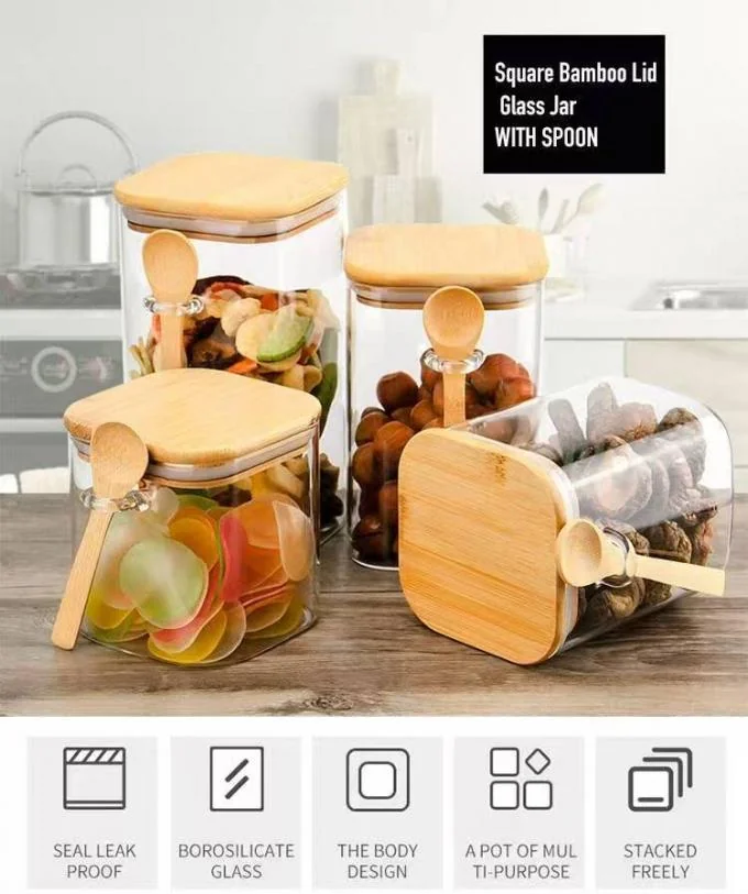 IKOO Multifunction Modern Kitchen Glass Canister with Bamboo Lid and Spoon for Food Storage 0