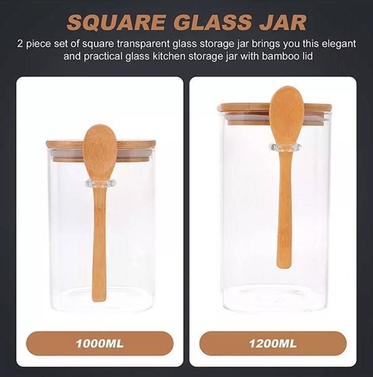 IKOO Multifunction Modern Kitchen Glass Canister with Bamboo Lid and Spoon