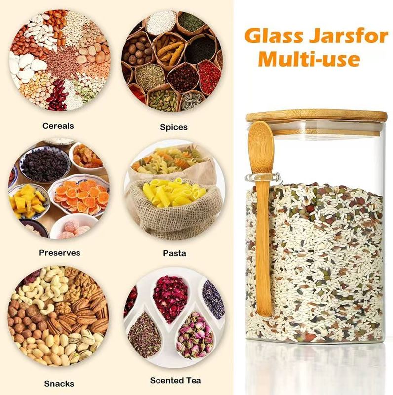 IKOO Multifunction Modern Kitchen Glass Canister with Bamboo Lid and Spoon