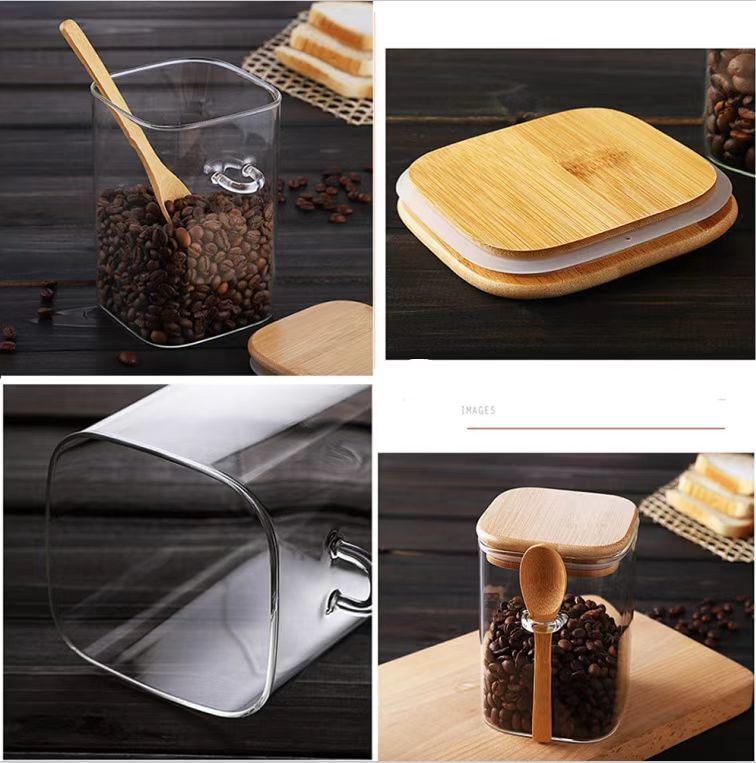IKOO Multifunction Modern Kitchen Glass Canister with Bamboo Lid and Spoon