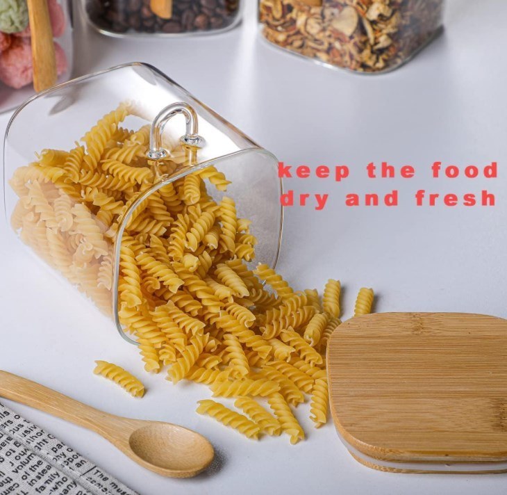 IKOO Multifunction Modern Kitchen Glass Canister with Bamboo Lid and Spoon