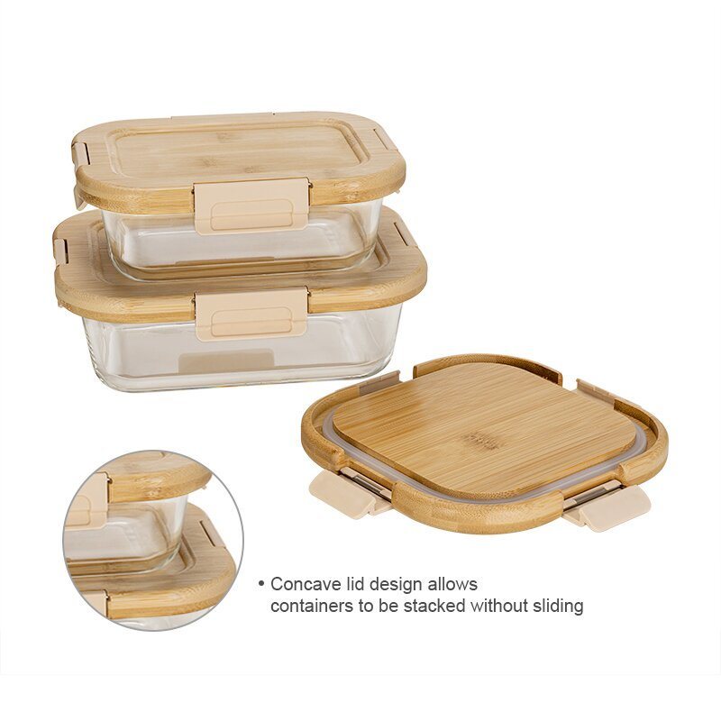 IKOO Oven Safe Glass Food Container with Bamboo Lids and Cool Lock