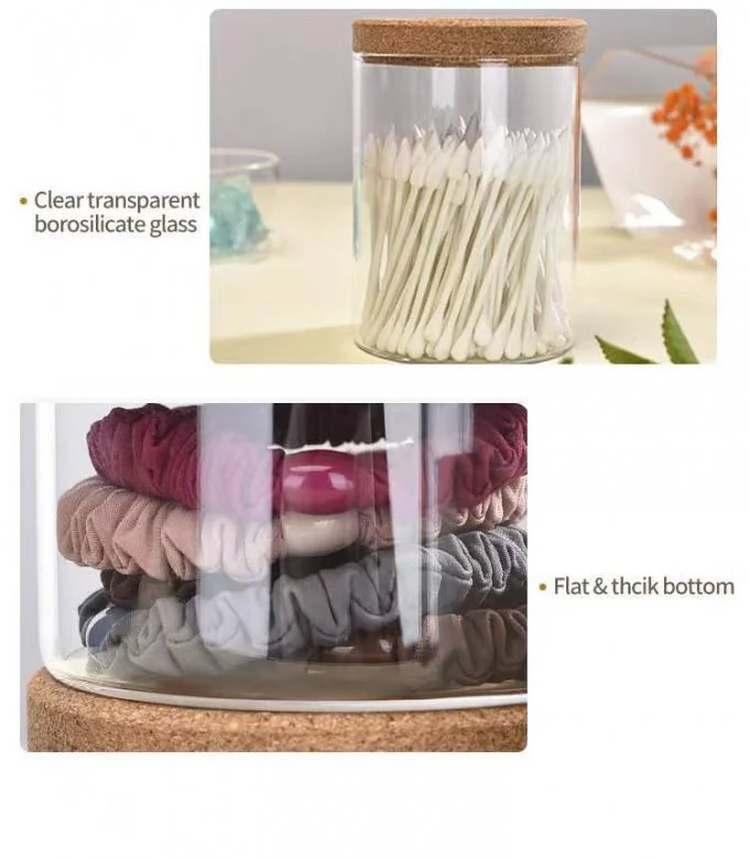 IKOO Rectangular Glass Jar with Cork Lid and Tray – High Borosilicate Glass Storage Jar for 300ml and 715ml Kitchen and Bathroom Accessories 2