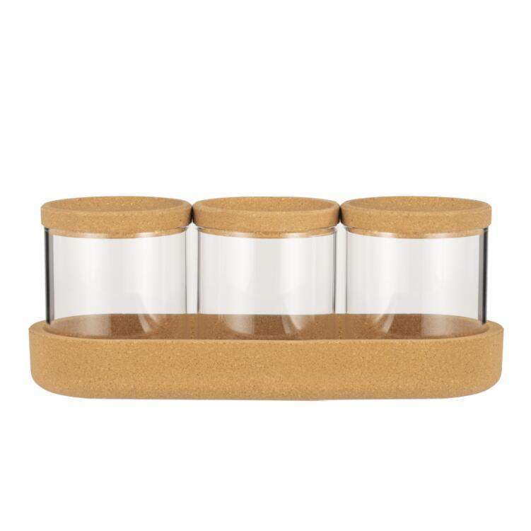 IKOO ODM Borosilicate Glass Jar with Cork Lid and Tray