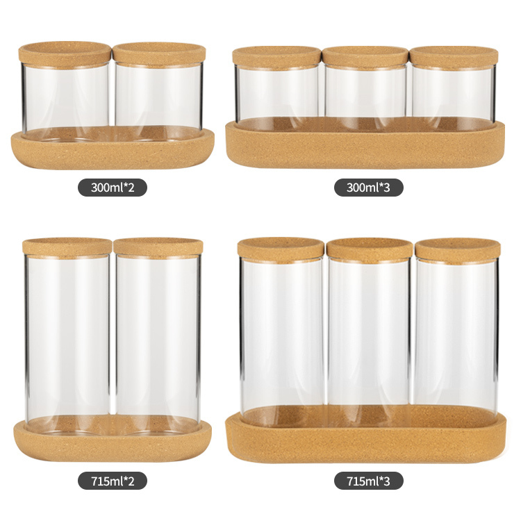 IKOO ODM Borosilicate Glass Jar with Cork Lid and Tray