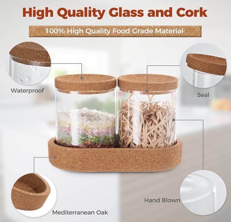 IKOO ODM Borosilicate Glass Jar with Cork Lid and Tray
