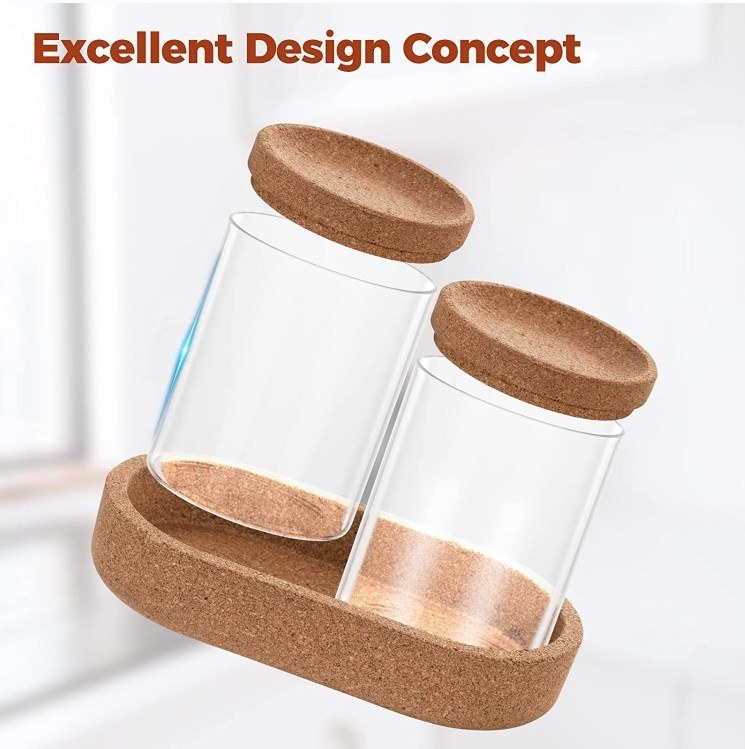 IKOO ODM Borosilicate Glass Jar with Cork Lid and Tray