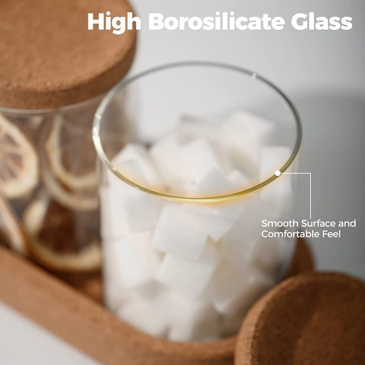 IKOO ODM Borosilicate Glass Jar with Cork Lid and Tray