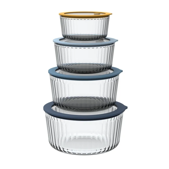 IKOO Rectangular Striped Customizable BPA-Free Glass Food Container with Vented Glass Lid 0