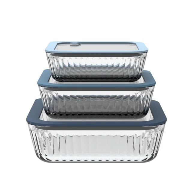 IKOO Rectangular Striped Customizable BPA-Free Glass Food Container with Vented Glass Lid 1