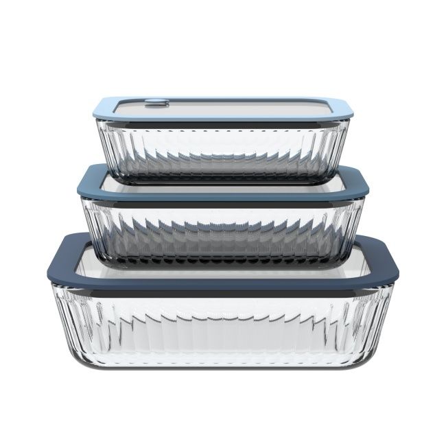 IKOO Rectangular Striped Customizable BPA-Free Glass Food Container with Vented Glass Lid