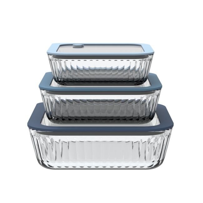 IKOO Rectangular Striped Customizable BPA-Free Glass Food Container with Vented Glass Lid