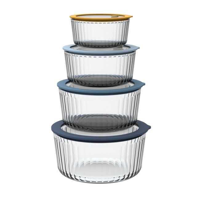 IKOO Rectangular Striped Customizable BPA-Free Glass Food Container with Vented Glass Lid