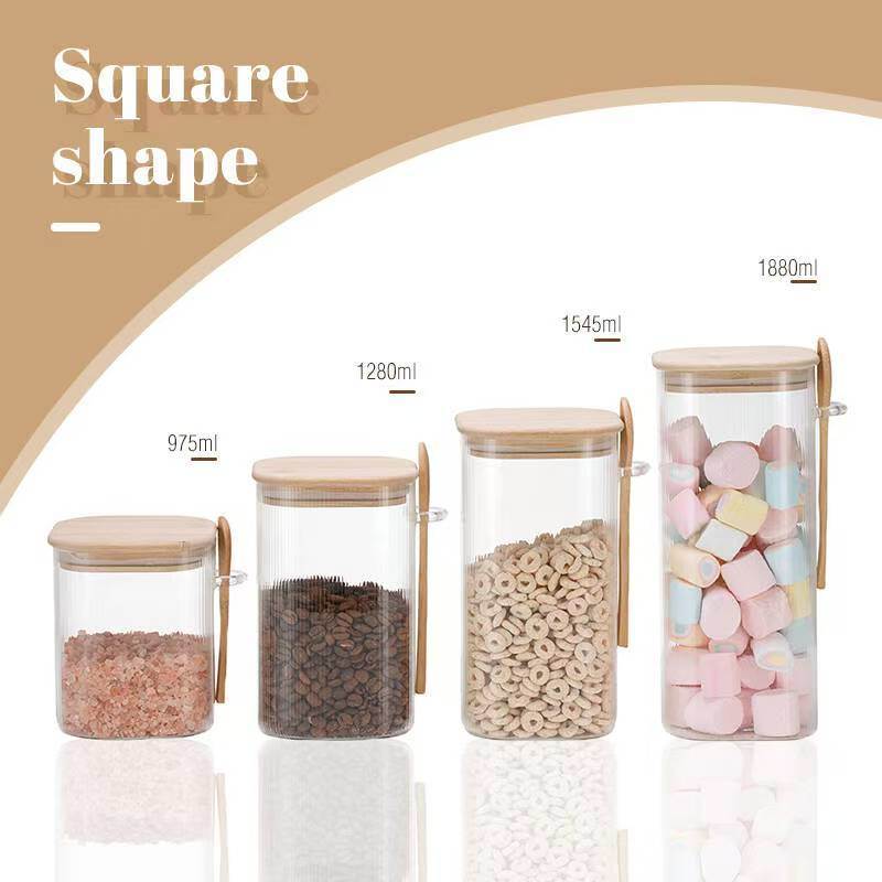 IKOO Ribbed Design High Borosilicate Glass Food Storage Jar with Bamboo Lid