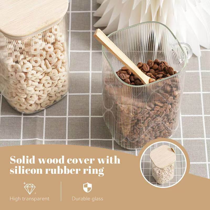 IKOO Ribbed Design High Borosilicate Glass Food Storage Jar with Bamboo Lid