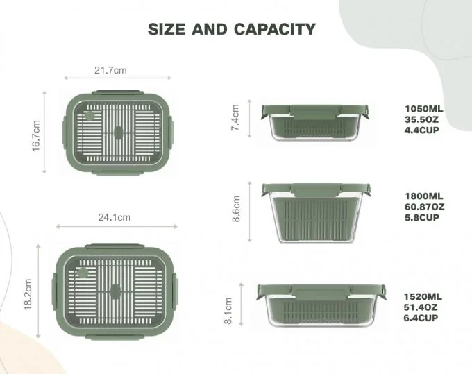 IKOO Stackable Airtight Glass Food Container 1050ml with Vented Lid 2