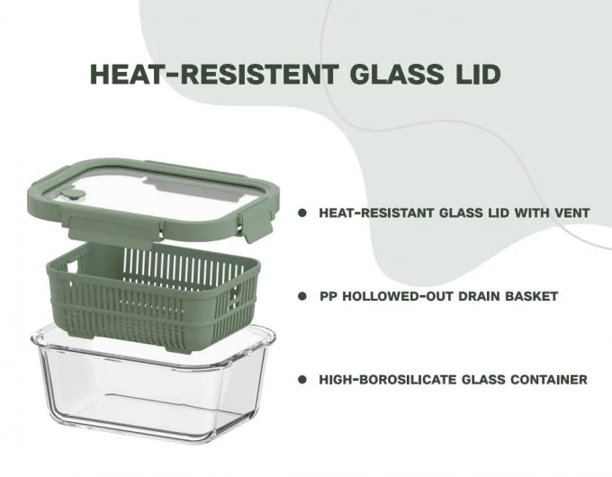 IKOO Stackable Airtight Glass Food Container 1050ml with Vented Lid 0