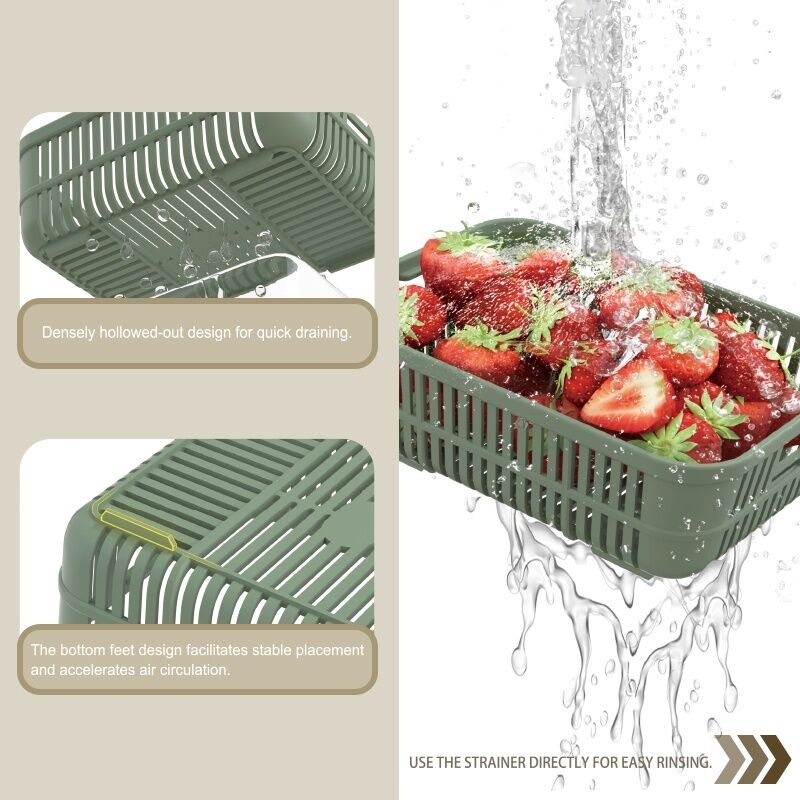 IKOO Stackable Airtight Glass Food Container with 1050ml Capacity and Removable Drain Basket