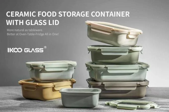 IKOO Stackable Leak-proof Microwave Safe Ceramic Food Storage Container with Glass Lid 0