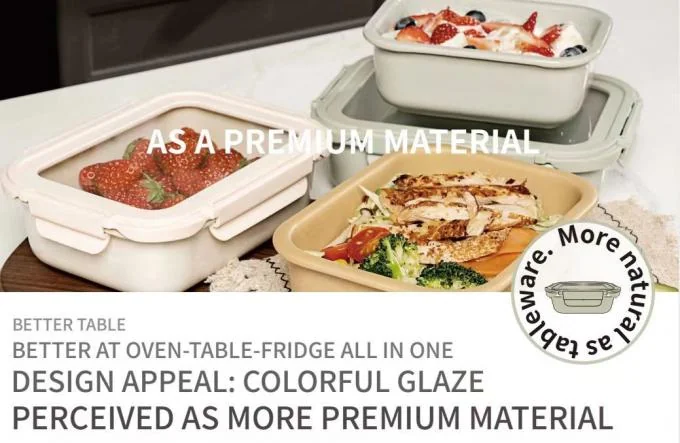 IKOO Stackable Leak-proof Microwave Safe Ceramic Food Storage Container with Glass Lid 2