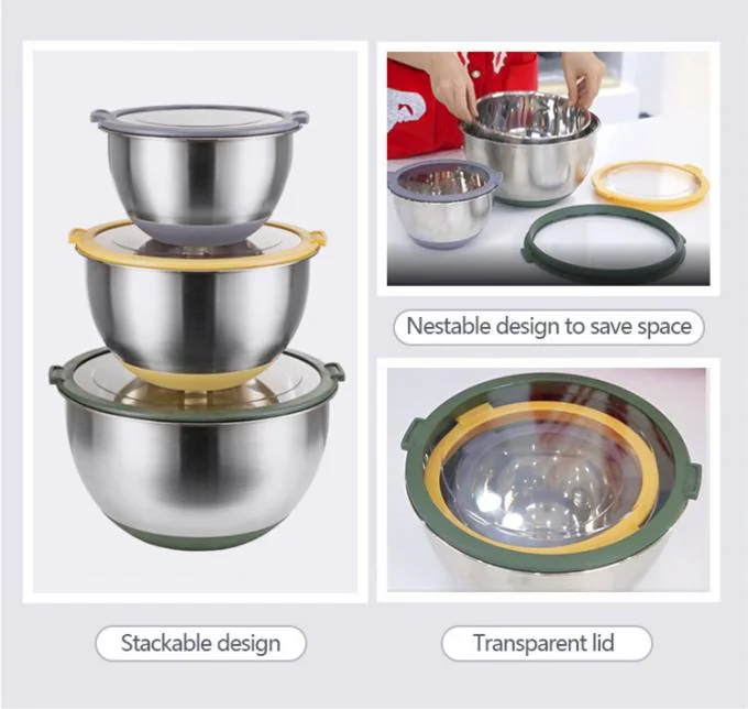 IKOO Stainless Steel Nesting Salad Bowls with Visible Lids Non-Toxic & Heavy Duty, Airtight & Easy Clean 1