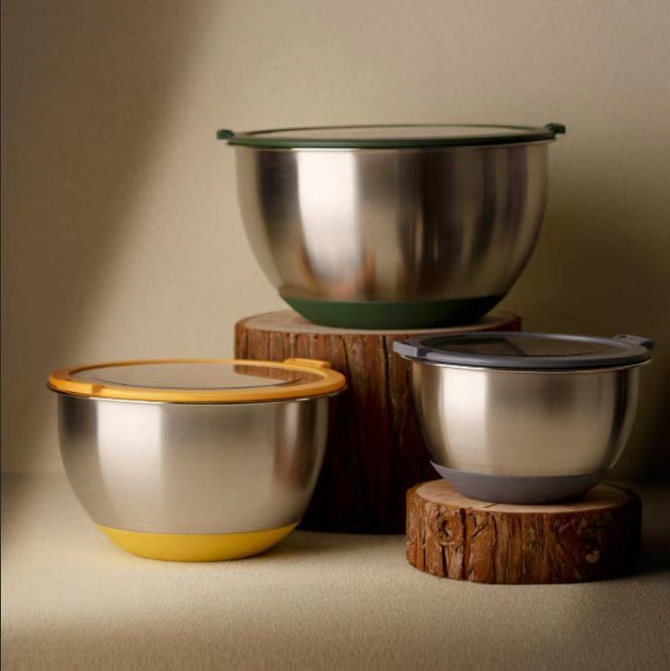 IKOO Manufacturer Stainless Steel Nesting Salad Bowls with Visible Lids