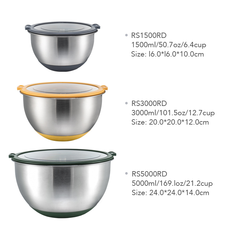 IKOO Manufacturer Stainless Steel Nesting Salad Bowls with Visible Lids