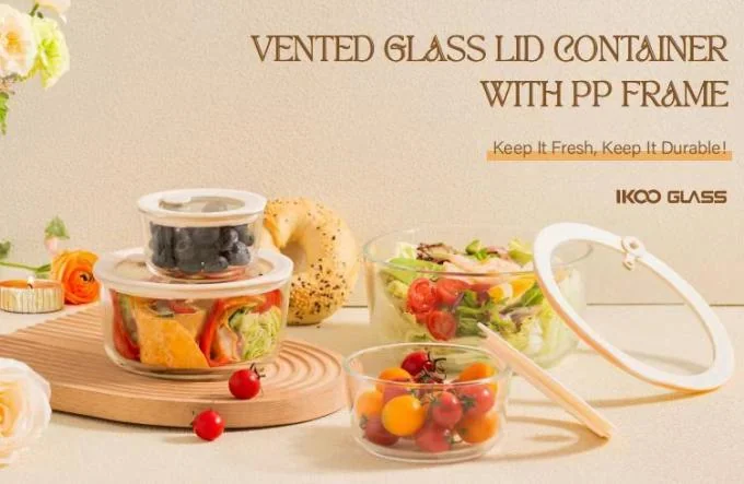 IKOO Vented Glass Lid Container with PP Frame Nestable and Oven Safe Food Storage Container 0