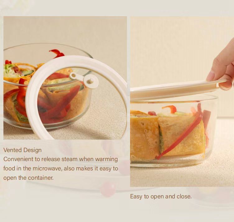 IKOO Vented Glass Lid Container with PP Frame Nestable and Oven Safe Food Storage Container