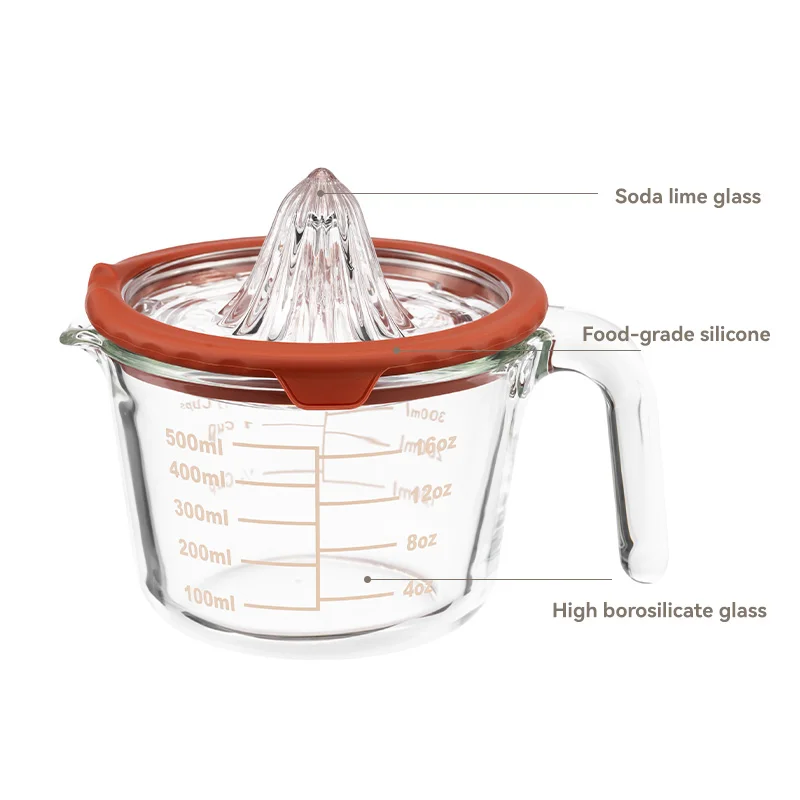 High Borosilicate Glass Measuring Cup and Juicer Microwave Safe Design