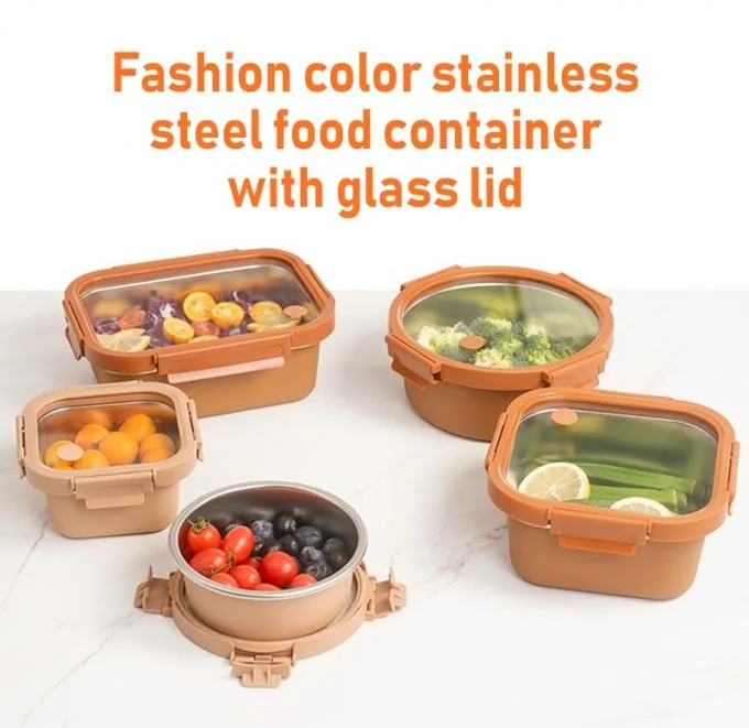 Leak-proof Microwavable Stackable Stainless Steel Food Storage Container Metal Bento Box for Meal Prep 0