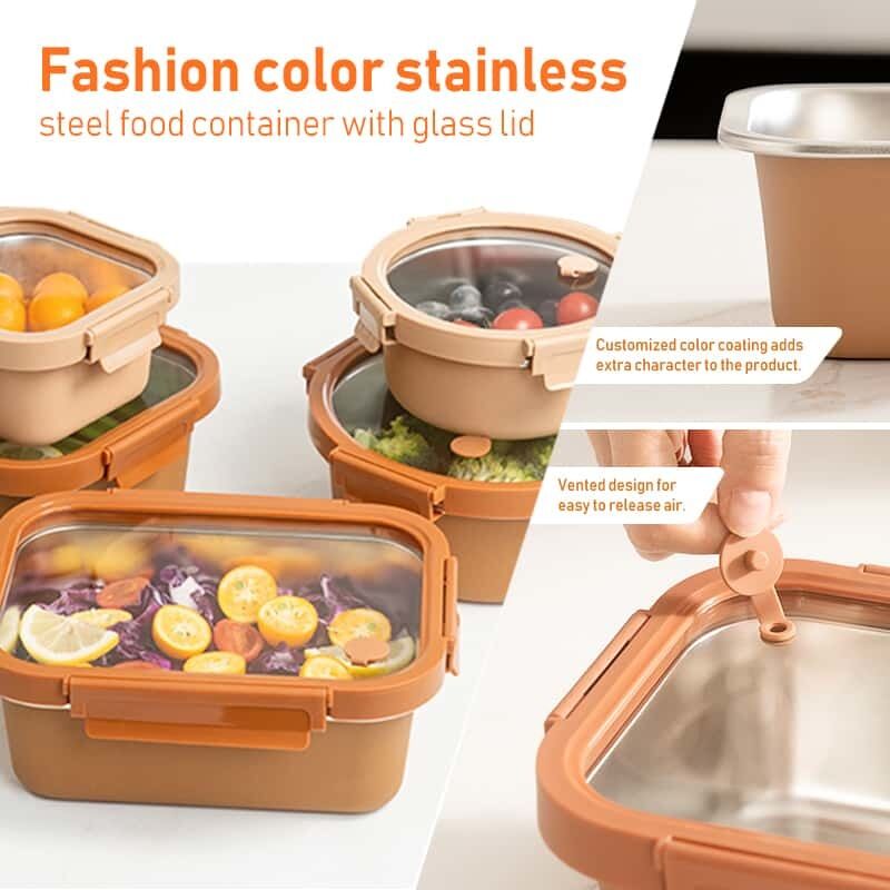 IKOO Microwavable Stainless Steel Food Storage Container with Coating