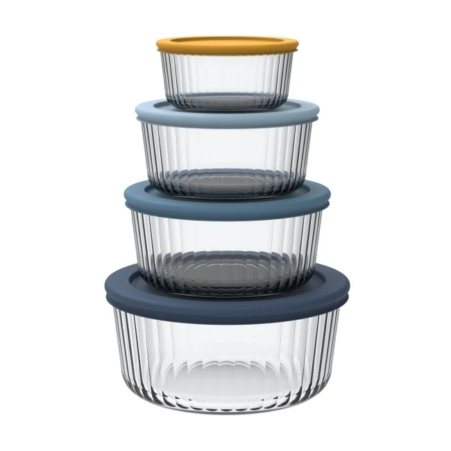 Lightweight Striped Glass Food Container with PE Lid – Dishwasher Safe Borosilicate Glass Storage 0