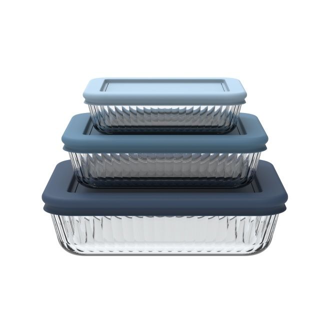 IKOO High Quality Striped Glass Food Container with PE Lid