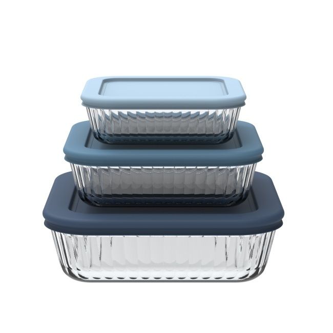 IKOO High Quality Striped Glass Food Container with PE Lid