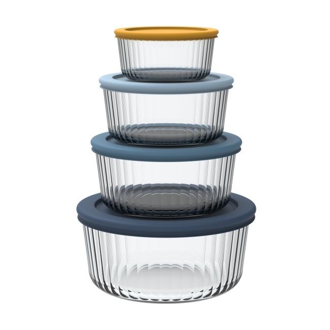 IKOO High Quality Striped Glass Food Container with PE Lid