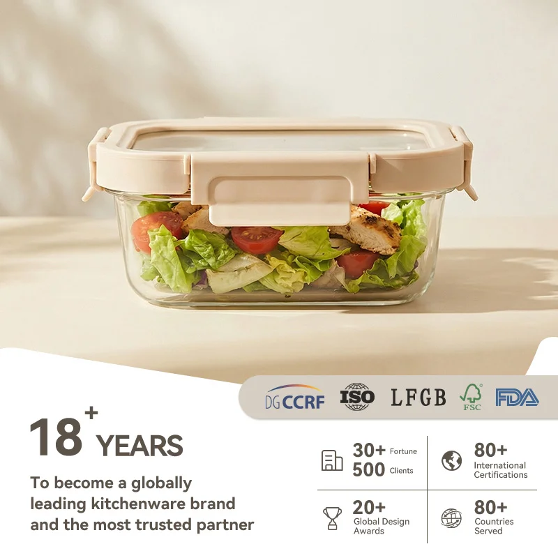 IKOO Large Capacity Airtight Glass Food Storage Container with BPA Free High Borosilicate Glass Lid