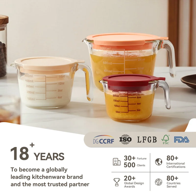 High Borosilicate Glass Measuring Cup with Lid Microwave Safe