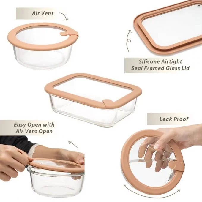 Microwave Safe and Leak-Proof Glass Food Storage Container with Plastic Free Glass Lid 1